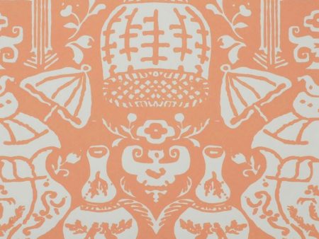 Clarence House Wallpaper 6801-10 The Vase Coral White For Sale