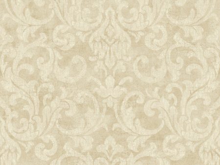 York RE9075 Vintage Patina Vintage Damask Wallpaper For Sale