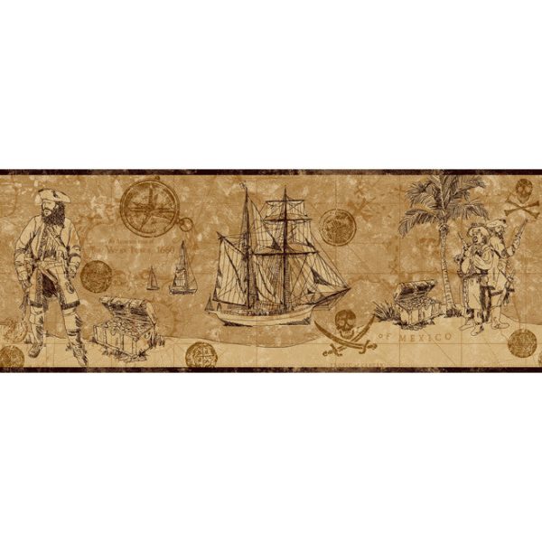 York Wallpaper ZB3103B Boys Will Be Boys Pirate Map Border For Sale