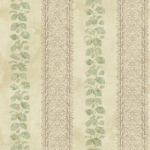 York NV6095 Baton Rouge Ornamental Leaf Trellis Stripe Wallpaper Cheap