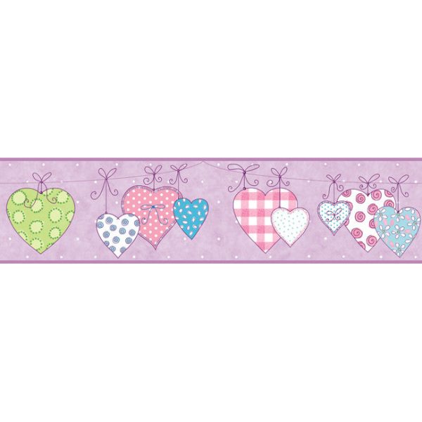 York Wallpaper YS9158BD Peek-A-Boo Clothesline Of Patterned Hearts Border Supply