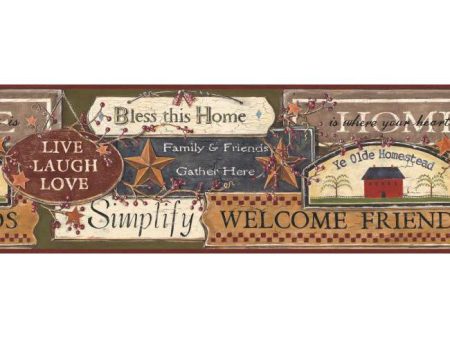 York Wallpaper PC3976BD Folk Heart II Country Sign Border For Discount