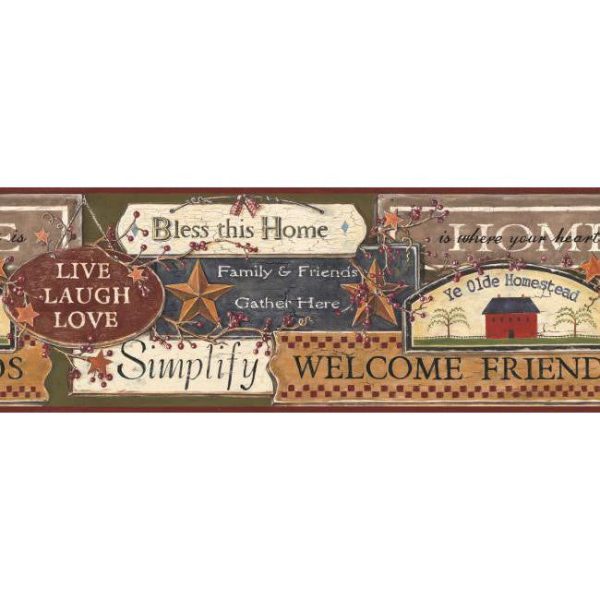 York Wallpaper PC3976BD Folk Heart II Country Sign Border For Discount